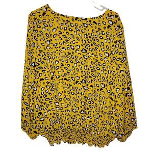 Ellen Weaver Yellow Cheetah Print Blouse - Size 2XL